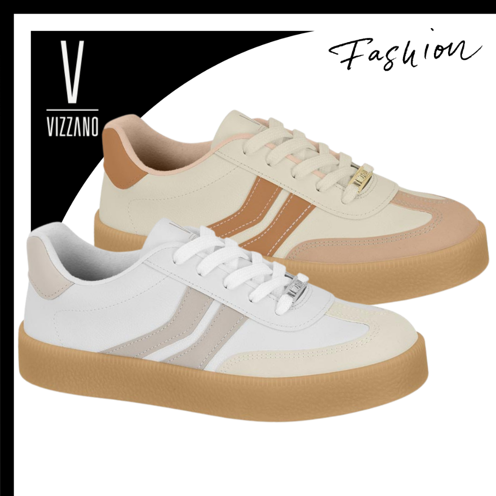 Tênis Vizzano Plataforma Flatform Listras Retrô Casual Confortável Dia a Dia Estiloso Original