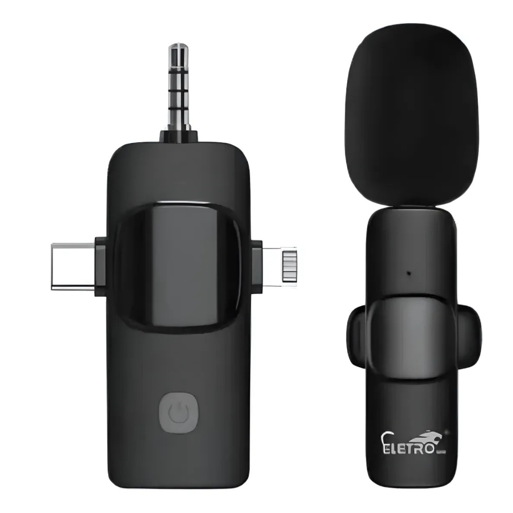 Microfone Lapela K15 Sem Fio Entrada P2/ios/tipo-c Profissio Preto