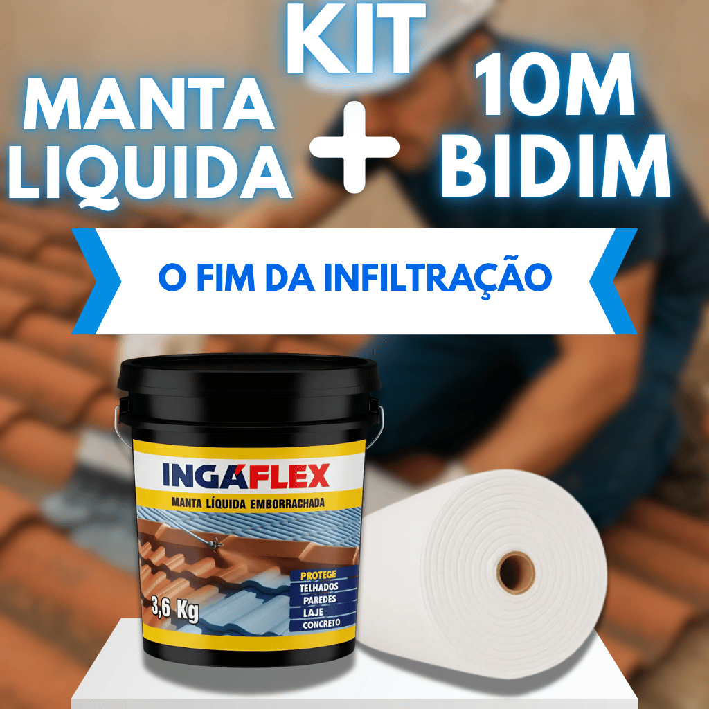 Manta Líquida 3,6kg Com Bidim 10m Para Laje Telhado Parede e Infiltração Umidade Chuva Sol