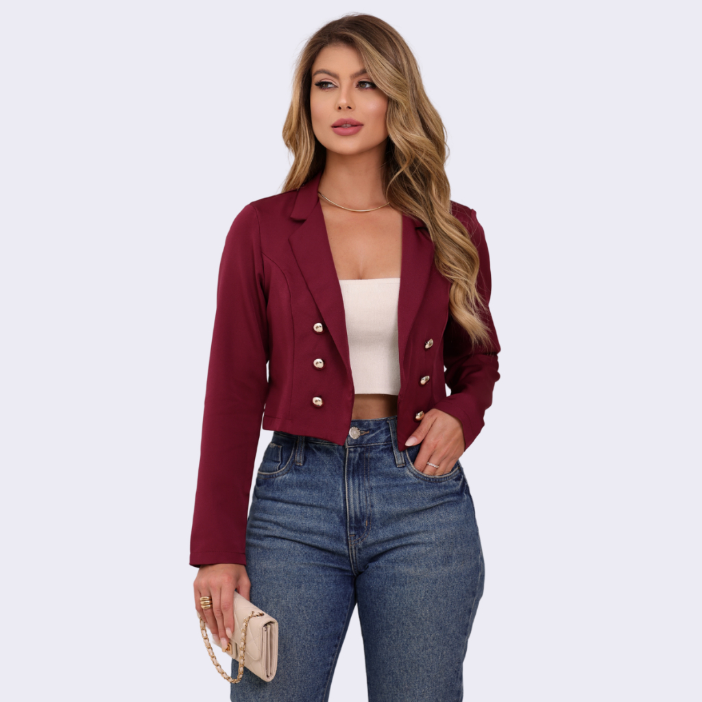 Blazer Curto Social Feminino De Alfaiataria Botões Frontais