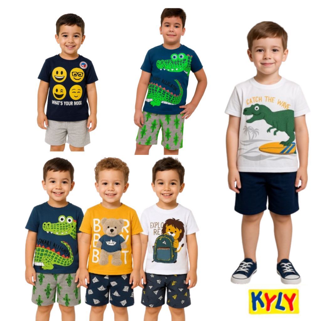Conjunto Infantil / Juvenil Menino Camiseta e Bermuda Verão Kyly Casual Confortável Tamanho 4 ao 8