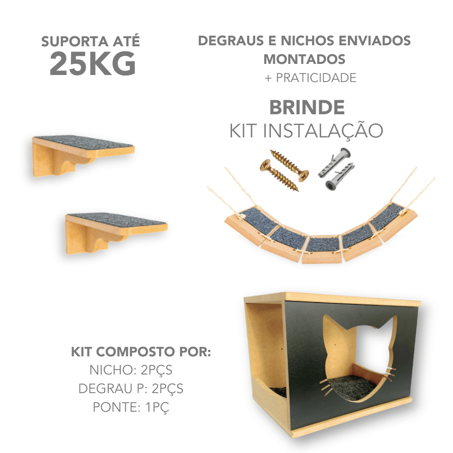 Playground Para Gato 5pcs Prateleiras e Nichos Montados Com Kit Fixação Parque Gato Playground