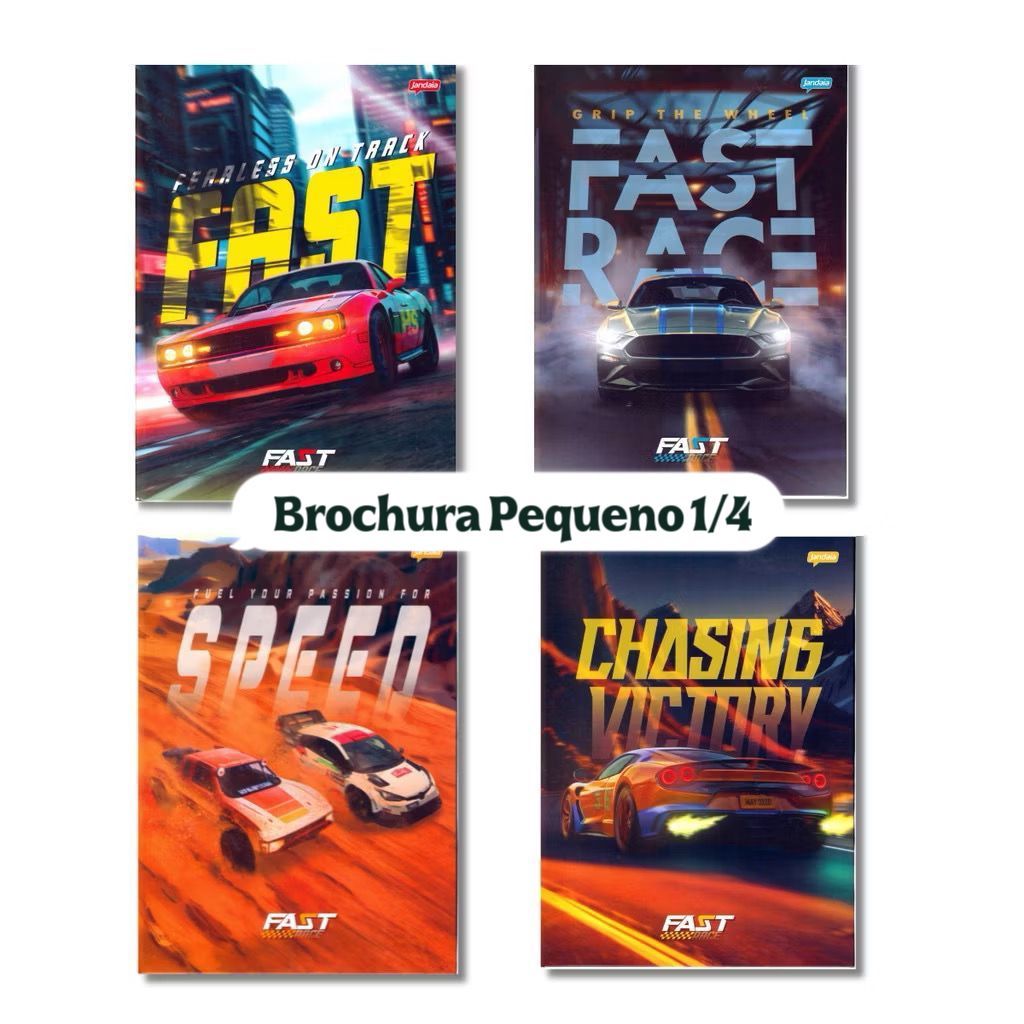 Caderno brochura PEQUENO 1/4 Capa Dura 80 Folhas Infantil Menino ( Fast Race Carro ) Jandaia.2026 em Oferta na Shopee