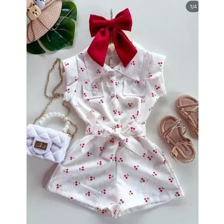 Macaquinho roupa Infantil Para Menina Coração Modinha Verão Branco Tamanho 2 ao 10