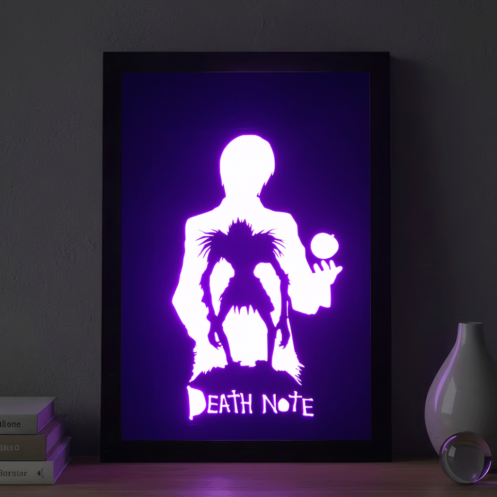 Luminária LED RGB Light yagami e Ryuk Death Note  Quadro Decorativo MDF Setup Gamer Geek Anime