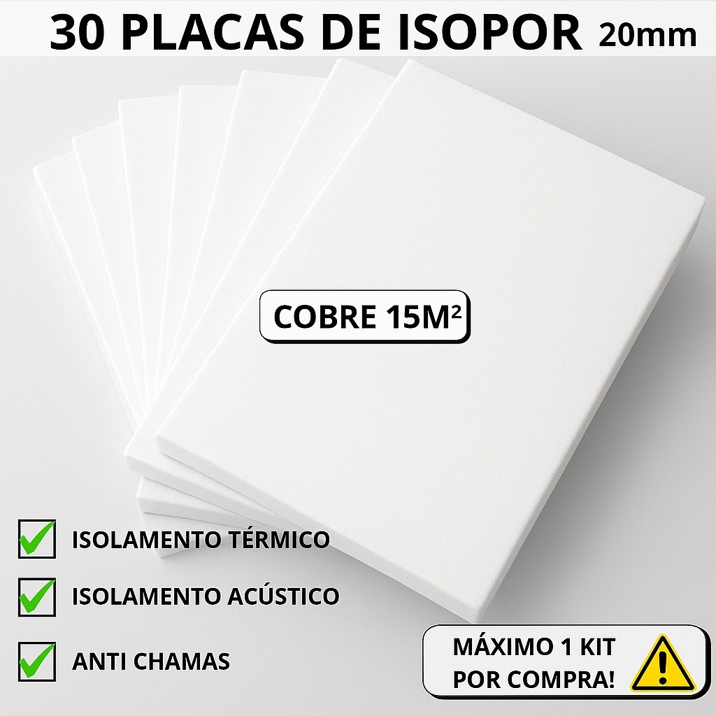 30 PLACAS DE EPS ISOPOR, PLACAS DE ISOPOR DE 20MM, TAMANHO 100X50X2CM ISOLAMENTO TÉRMICO E ACÚSTICO em Oferta na Shopee