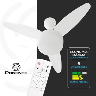 Ventilador de Teto Silent Inverter Ponente com Controle Remoto LED 18W Bivolt 6 Velocidades Silencioso
