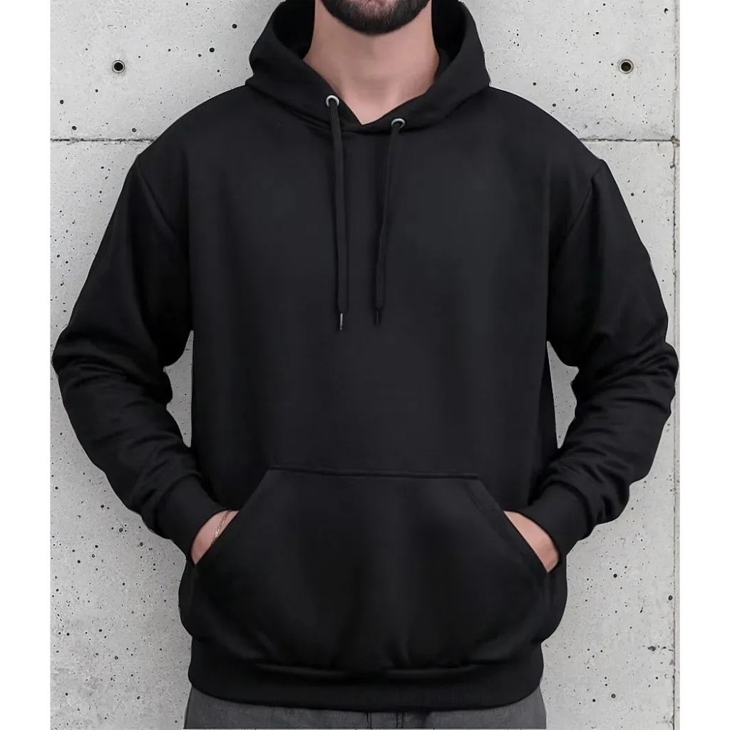 Moletom Canguru Unissex Algodão Flanelado Preto Liso em Oferta na Shopee