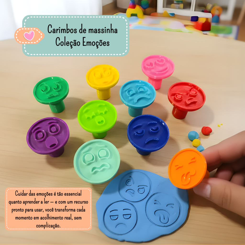Kit 10 Carimbos de Massinha – Coleção Emoções: Educação Emocional, Comunicação Não Verbal e Inclusão