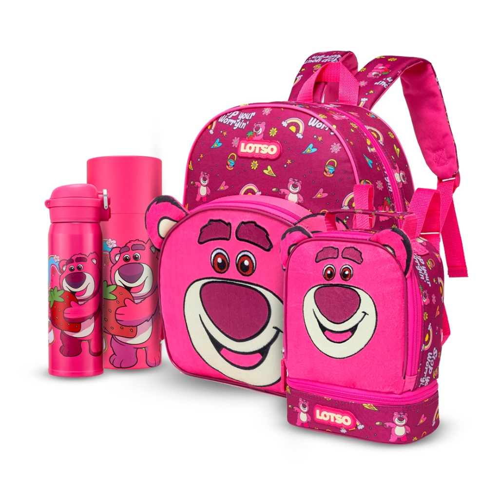 Kit Mochila De Costas Lancheira Garrafa Infantil Lotso Escolar Passeio em Oferta na Shopee
