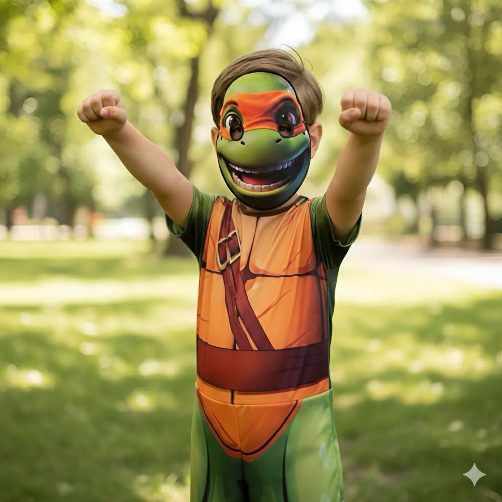 Roupa Infantil Slim Tartarugas Ninjas michelangelo Com Máscara 3d