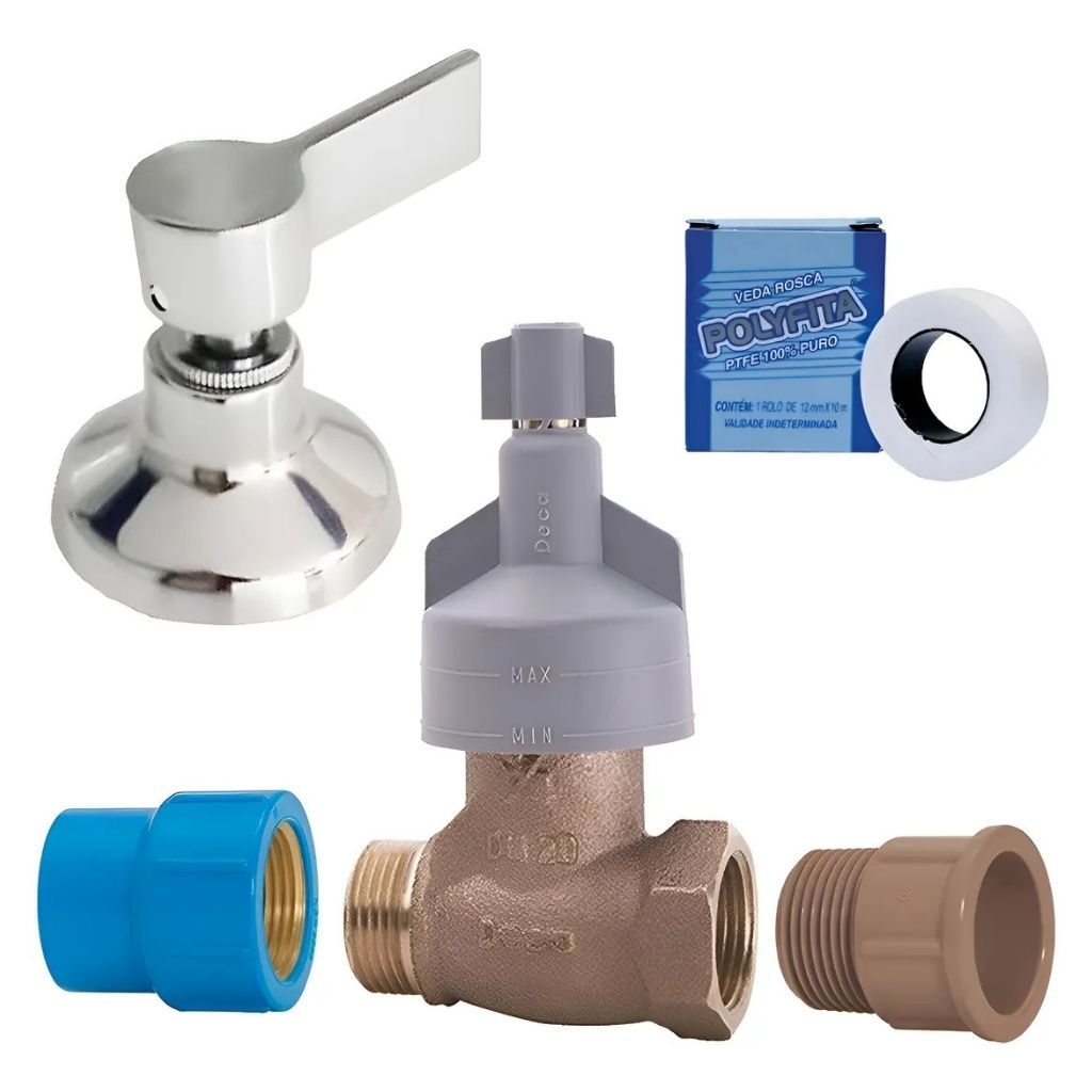 Kit Registro De Chuveiro 3/4 Deca Original Com Acabamento Cromado C65 De Alavanca E Adaptadores