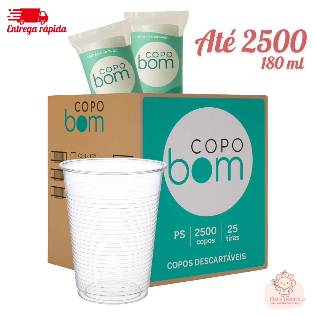 Kit Até 2500 Copos Plástico Transparente Descartáveis Copobom 180ml