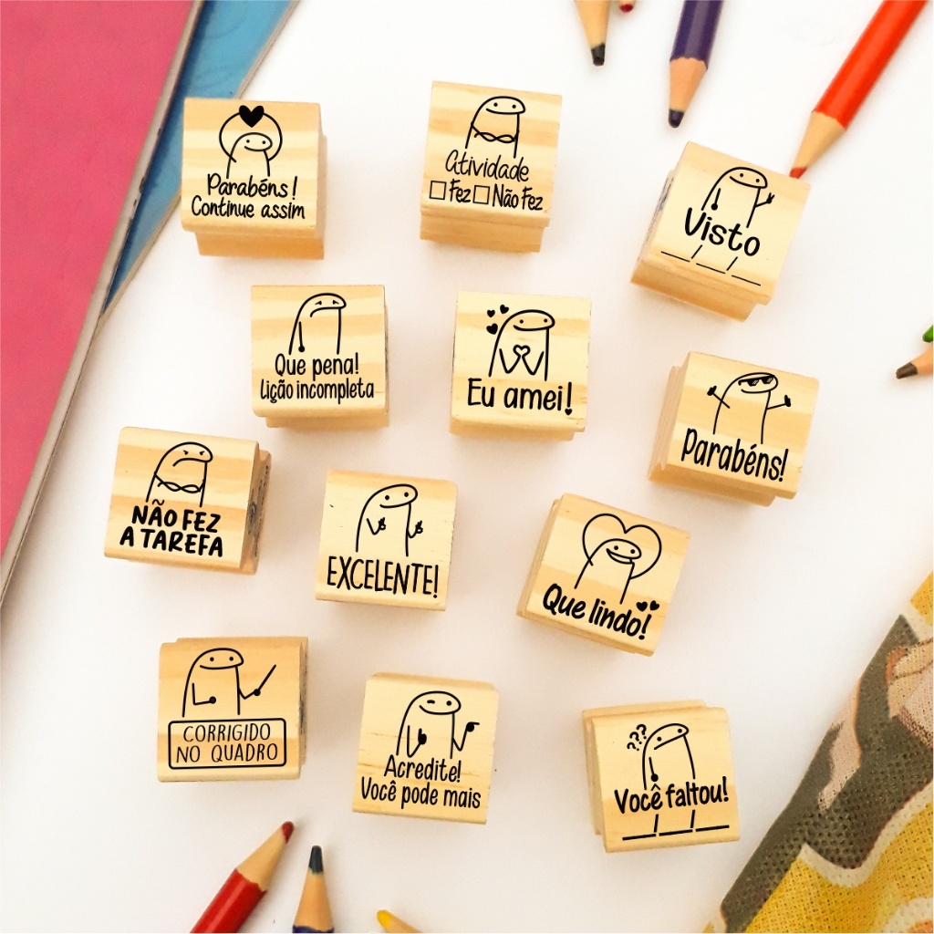 Mini Carimbo Pedagógico 2x2cm Artesanal  Kit Flork Bento Meme Professora Escolar Professor Educação Infantil em Oferta na Shopee