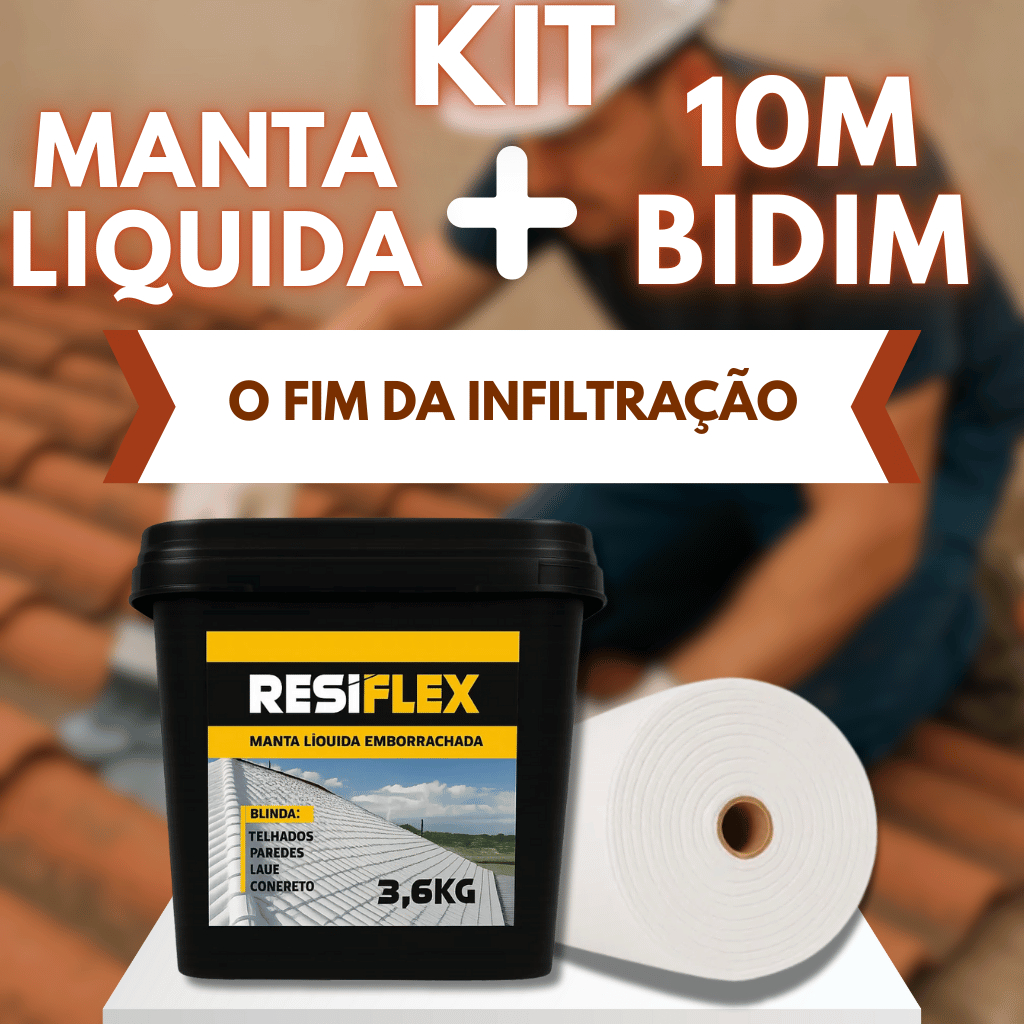 Kit Resiflex 3,6kg + Bidim 10m²: impermeabilização completa para lajes e telhados externos
