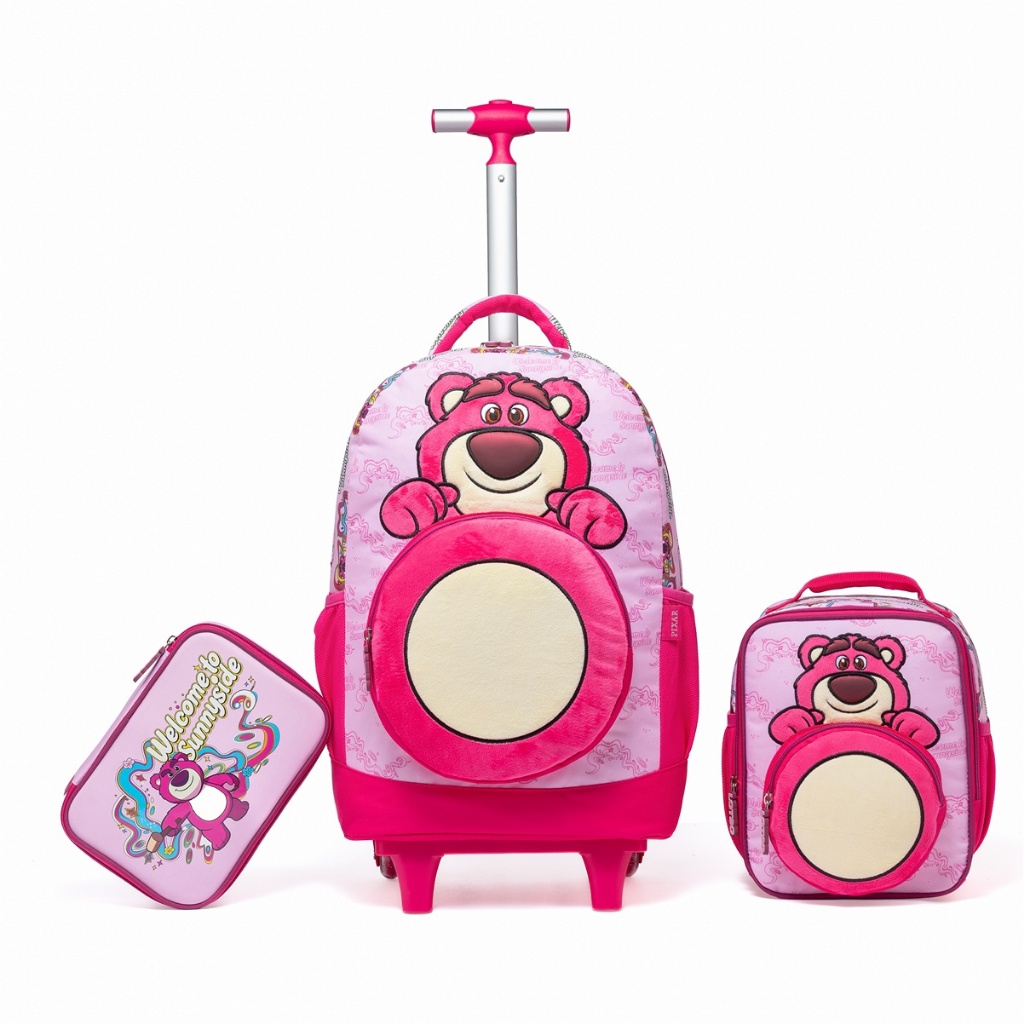 Kit Mochila Infantil Rodinha Lancheira Estojo Lotso Toy Story Espaçosa Disney