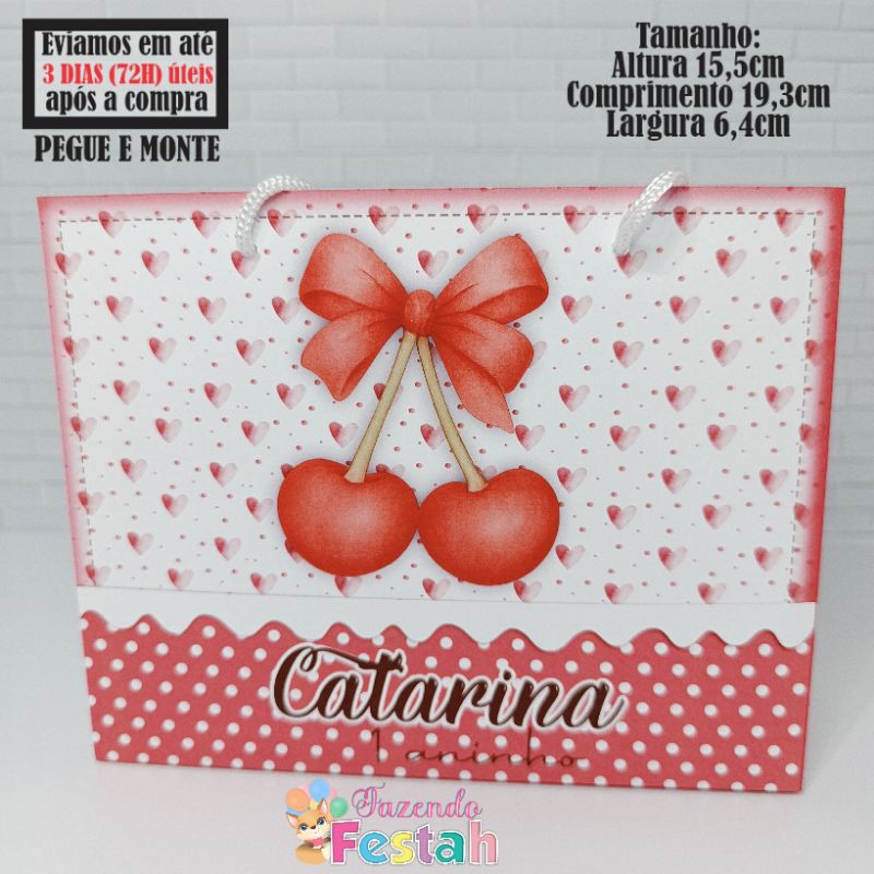 Sacolinha(M) CEREJINHA personalizada - lembrancinha de festa - aniversário - sacolinha surpresa