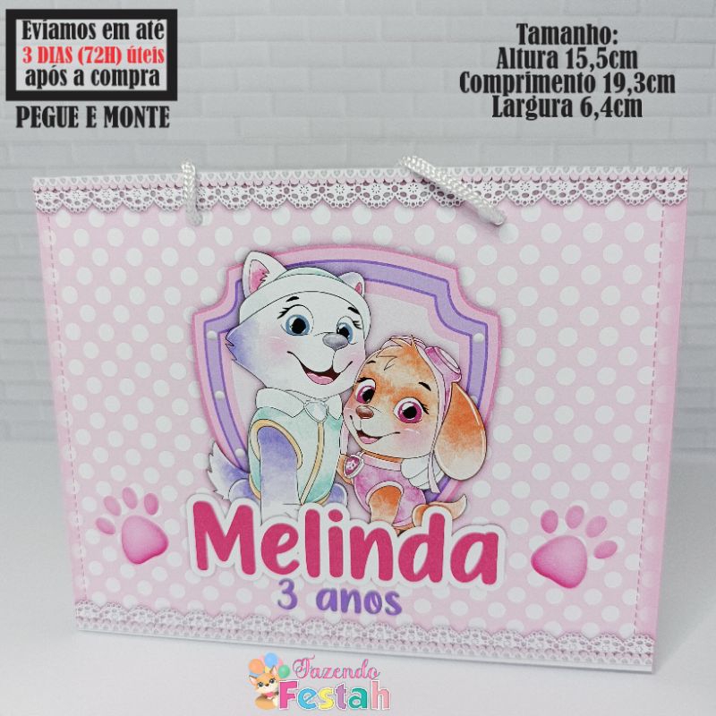 Sacolinha(M) PATRULHA CANINA MENINA personalizada - lembrancinha de festa - aniversário - sacolinha surpresa