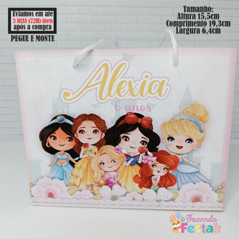 Sacolinha(M) PRINCESAS personalizada - lembrancinha de festa - aniversário - sacolinha surpresa