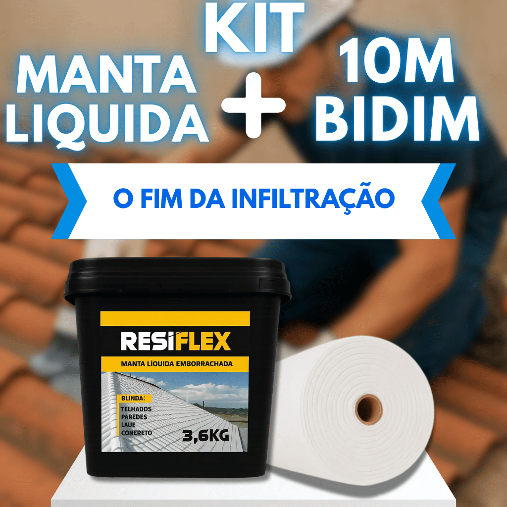 Kit Resiflex 3,6kg + Bidim 10m²: impermeabilização resistente a variações de temperatura e clima