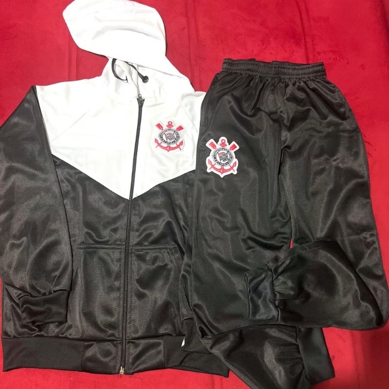 Agasalho Esportivo Masculino Preto e Branco Conjunto Jaqueta Calça Estilo Futebol