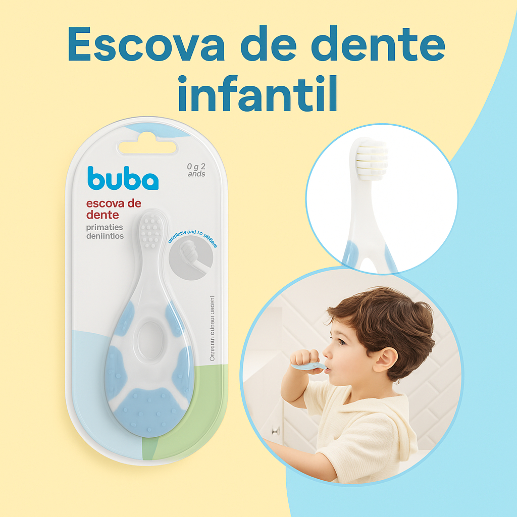 Escova de Dente Buba Higiene Bucal Escovinha Bebê Massageador Gengiva Primeiros Dentinhos Bebe