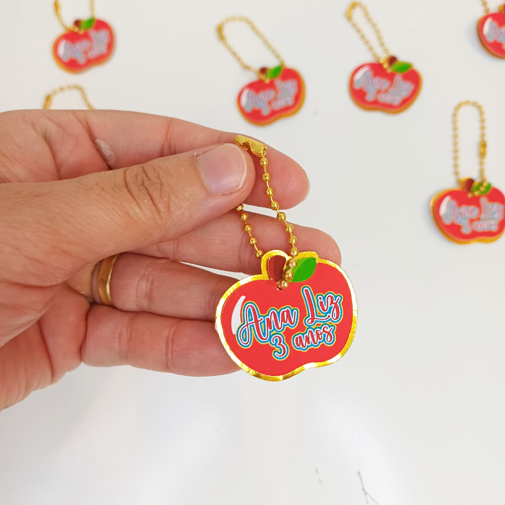 Tag Aplique 3D personalizada com correntinha | Maçã Branca de Neve | MONTADAS | Lembrancinhas em Oferta na Shopee