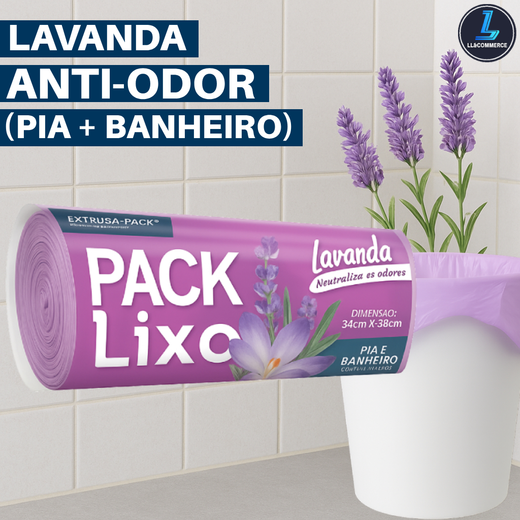 Saco Lixo Lavanda 8L 40 Un Banheiro Pia Cozinha Lavabo Higienico Perfumado Reforcado Anti Odor