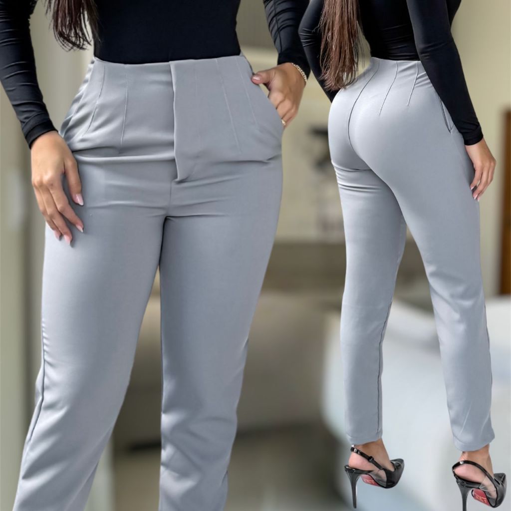 Calça Feminina Alfaiataria Social Cintura Alta Com Zíper Lateral Casual Elegante em Oferta na Shopee