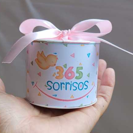 Tubolata Personalizada 365 Sorrisos menina 5x6cm Lembrancinha para Festa, Chá de Bebê, Revelação e Maternidade,casamento