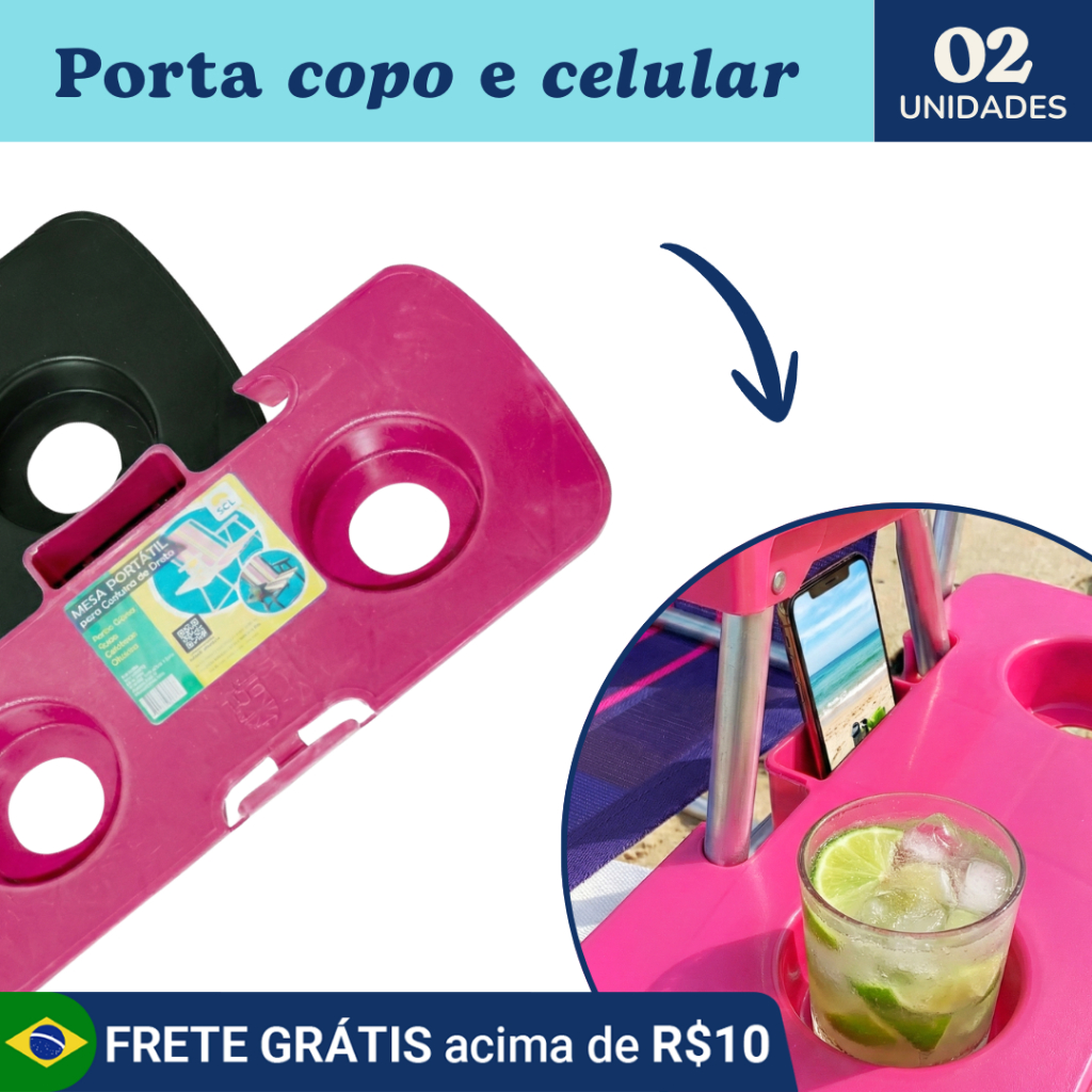 Kit 2 Porta Copos Mesinha Portátil Para Cadeira de Praia em Oferta na Shopee