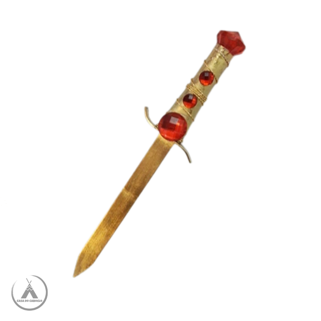 Adaga / Punhal Ritualístico - Dourado com Pedra - Cigano / Pomba Gira - 25 cm - Sem Corte e não funcional.