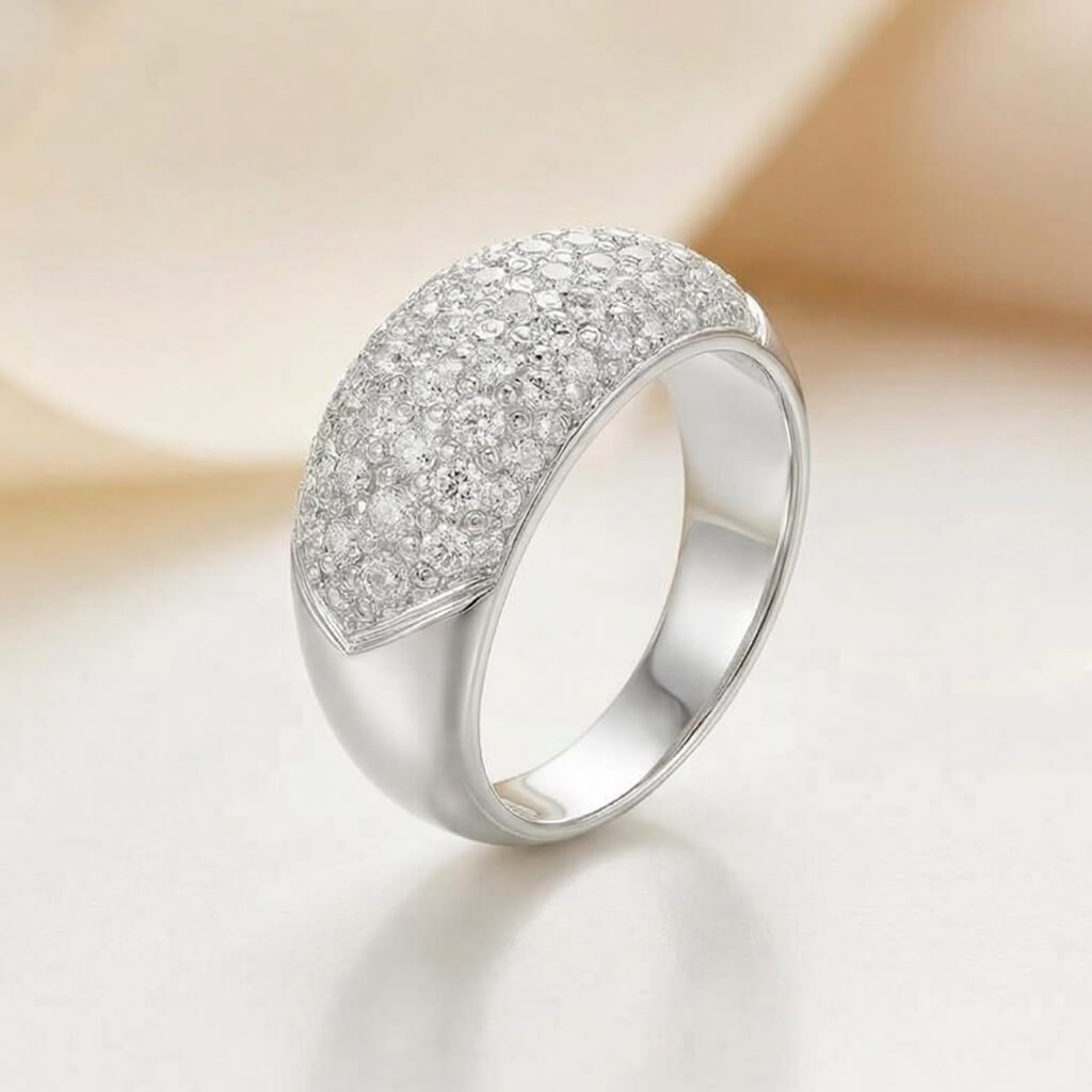 Anel Feminino Pave  Prata 950 Abaulado Luxo