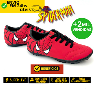 Chuteira Infantil Homem Aranha Society e Futsal Confortável e Reforçada pra Criança Envio Imediato em Oferta na Shopee