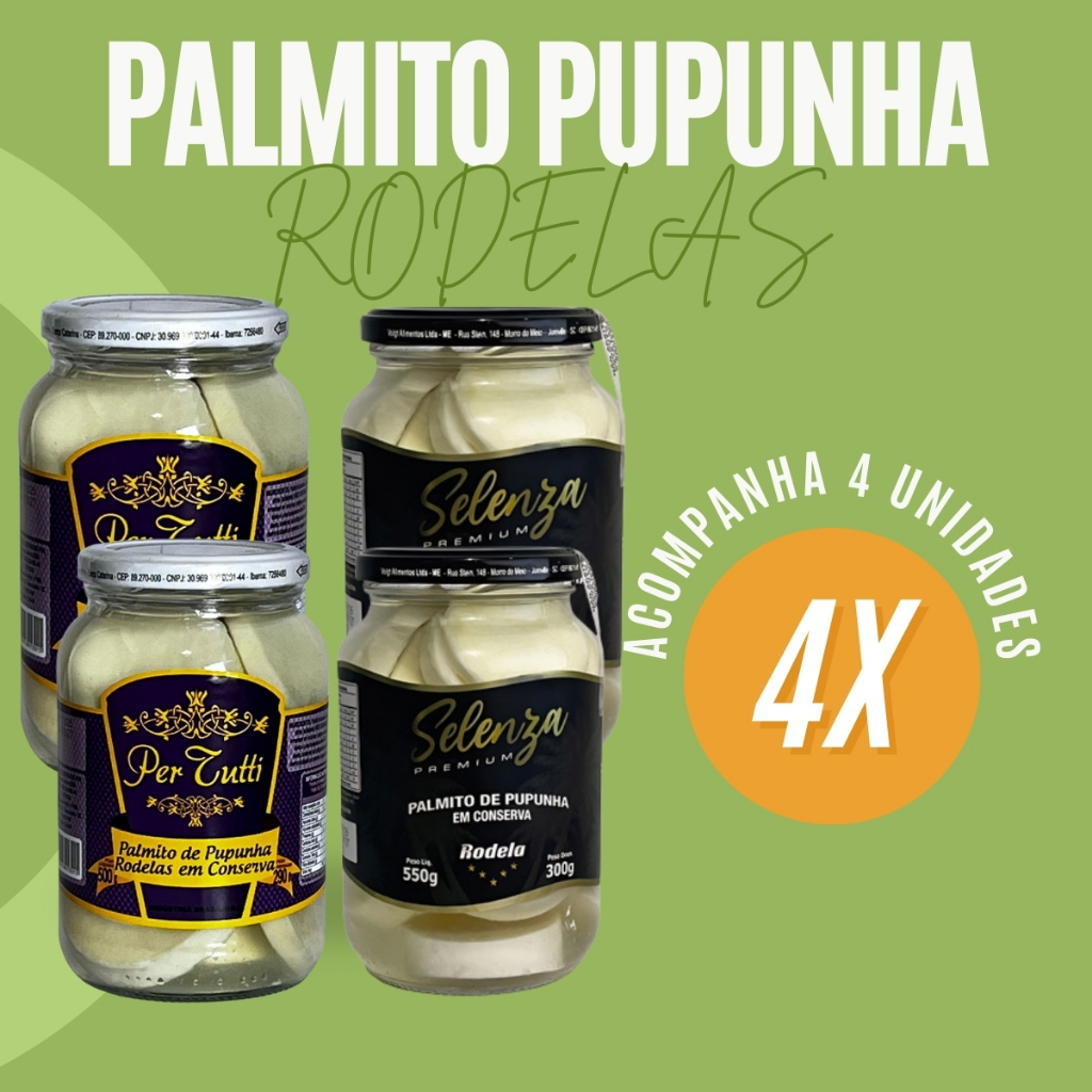 Kit 4 Palmito Pupunha Em Rodelas Para Salada 300g Em Conserva Selenza Premium