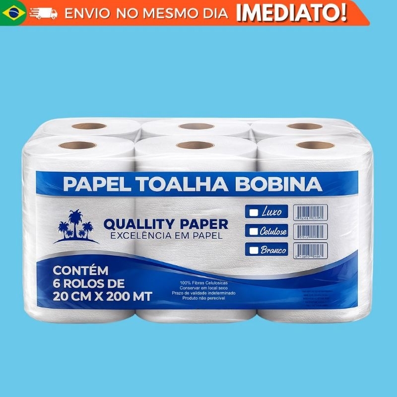 Bobina de papel toalha 20 cm x 200m Branco Bobona de toalha de mão
