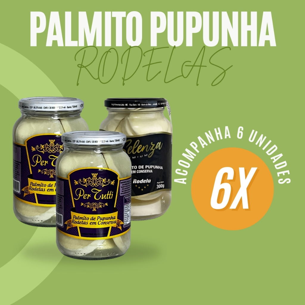 Kit 6 Palmito Pupunha Em Rodelas 300g Em Conserva Selenza Premium