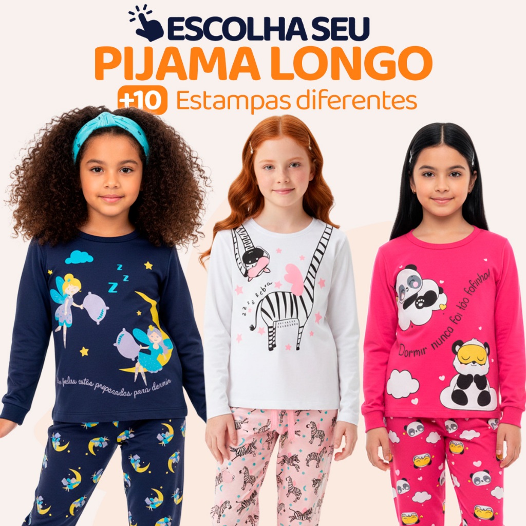 Pijama Infantil Menina Manga Longa Escolha Seu Modelo, com Estampas Fofas e Conforto Infantil Feminino Frio Inverno l03 em Oferta na Shopee