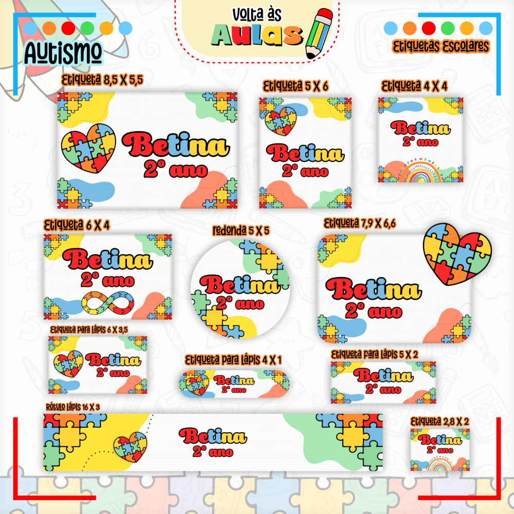 ETIQUETAS ESCOLARES PERSONALIZADAS TEMA AUTISMO em Oferta na Shopee