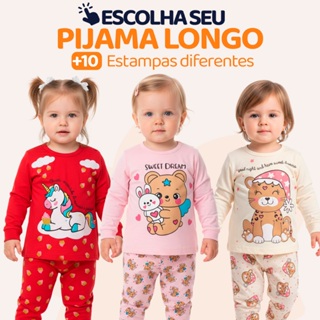 Pijama Infantil Bebe Menina Manga Longa Escolha Seu Modelo, Estampas Fofas e Conforto Infantil Feminino Frio Inverno l02 em Oferta na Shopee