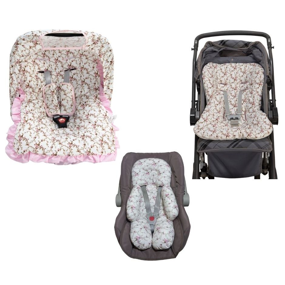 Kit Capa Bebê Conforto Capa de Carrinho Apoio Redutor Protetores de Cinto Capota Bebê Conforto Combo 6 Peças 100%Algodão