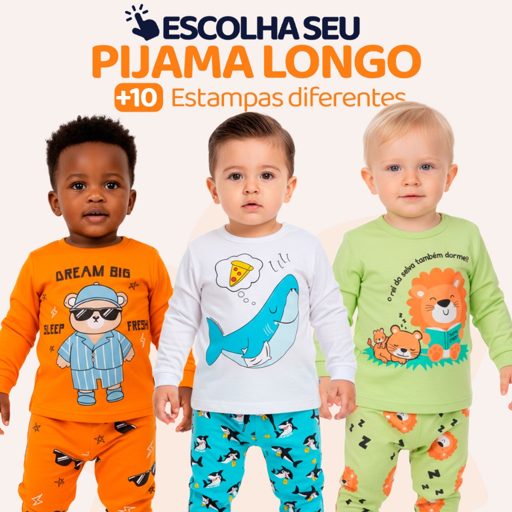 Pijama Bebe Menino Manga Longa – Escolha Seu Modelo, com Estampas Fofas e Conforto Infanti...