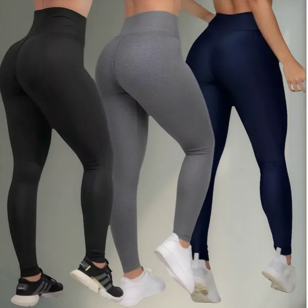 Kit 3 Calças Feminina Legging Grossa Para Academia Cós Alto