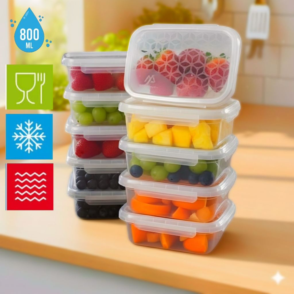 Kit 10 Marmita Potes 800ml MARIMAR com Travas Laterais BPA FREE - Alimentos organizadores de congelador