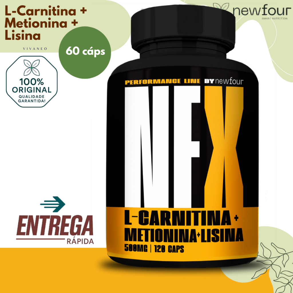 Lisina + L- Carnitina + Metionina 120 Cápsulas 500mg – New Four