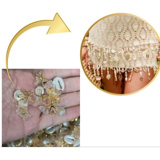 Miçangas Kit Entremeio Pingente para crochê  Bordado Mix FUNDO DO MAR 50gramas Dourado/Pérola aplicação Biquíni Cropped