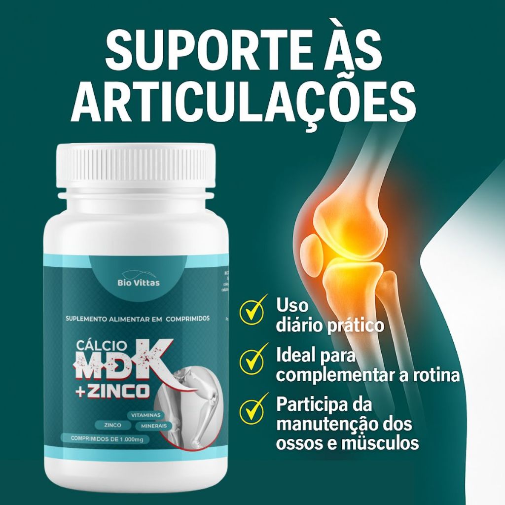 Magnésio + Cálcio + Zinco Vitamina D3 + K2 MDK Zinco 120/60 comprimidos [DUP]II