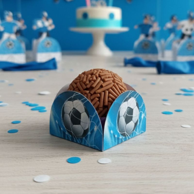 ENVIO RÁPIDO - Forminhas Para Doces 4 Pétalas Brigadeiros FUTEBOL AZUL Lembrancinhas Festa Aniversário