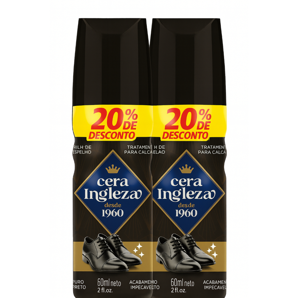 Kit 2x Cera Ingleza Líquida 60ml Preto – Brilho Polidor Imediato para Sapatos e Botas