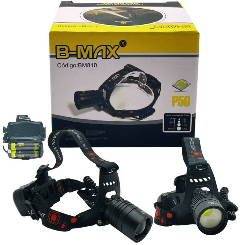 Lanterna de Cabeça b-max BM-810 Led Recarregável  Ideal para esportes ao ar livre, como camping,